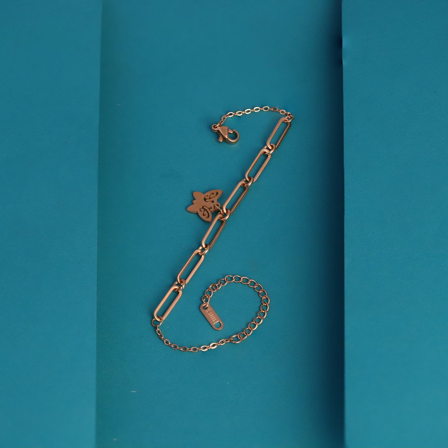 Rose Gold Butterfly Charm Paperclip Chain Bracelet | Anti-Tarnish Stainless Steel