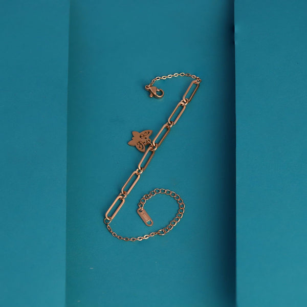 Rose Gold Butterfly Charm Paperclip Chain Bracelet | Anti-Tarnish Stainless Steel
