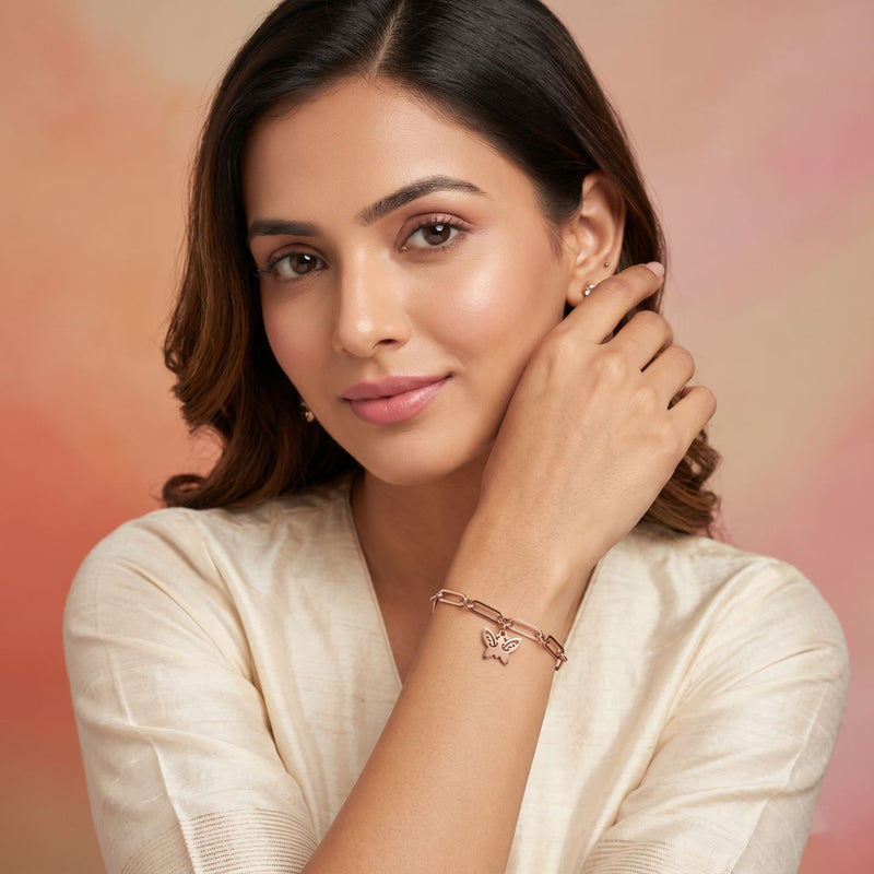 Rose Gold Butterfly Charm Paperclip Chain Bracelet | Anti-Tarnish Stainless Steel