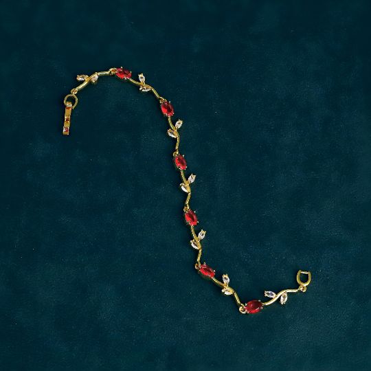 Tulip Bracelet — Ruby Red Stone Gold Chain Bracelet