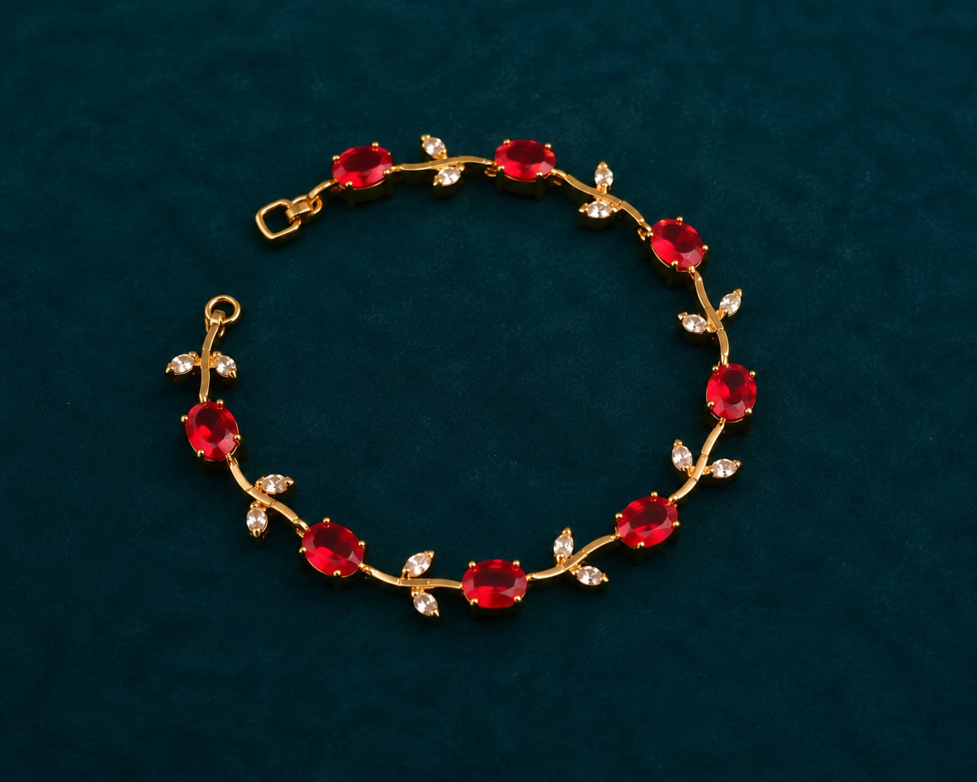 Tulip Bracelet — Ruby Red Stone Gold Chain Bracelet
