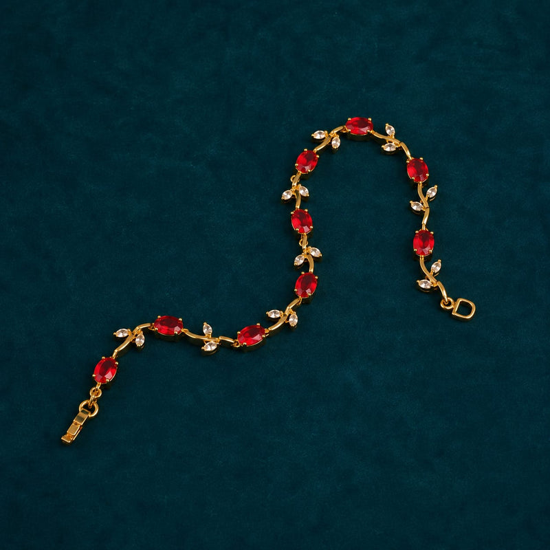 Tulip Bracelet — Ruby Red Stone Gold Chain Bracelet
