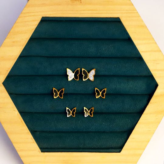 Butterfly Stud Earrings Combo — Set of 3 Pairs