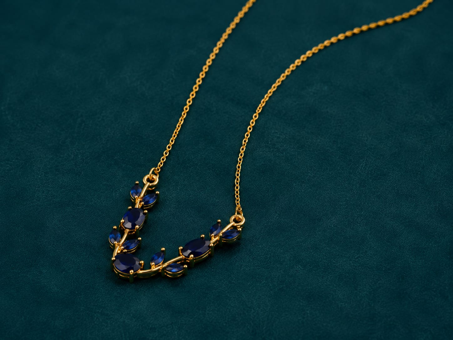 Tulip Necklace — Sapphire Blue Stone Gold Chain Necklace
