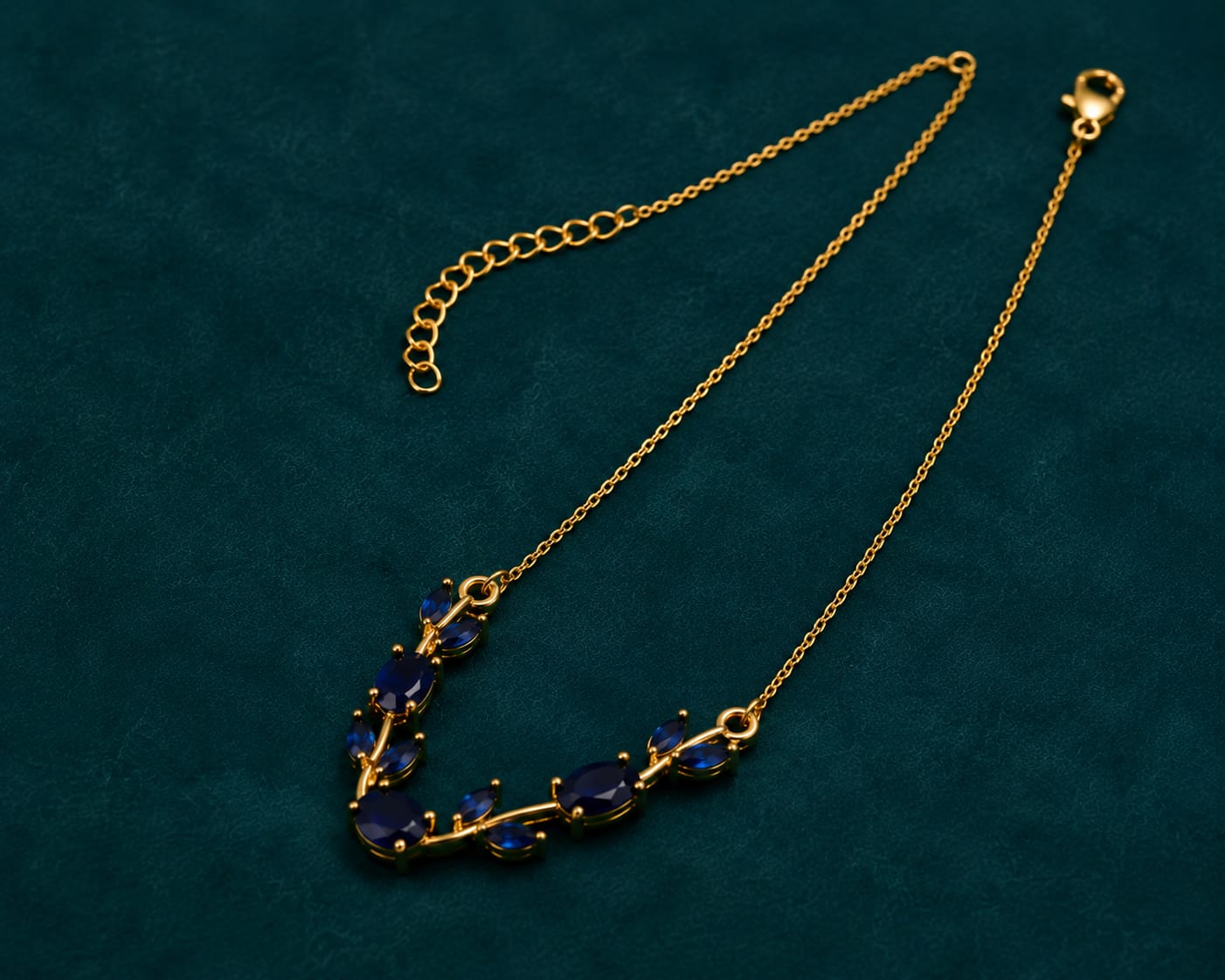 Tulip Necklace — Sapphire Blue Stone Gold Chain Necklace