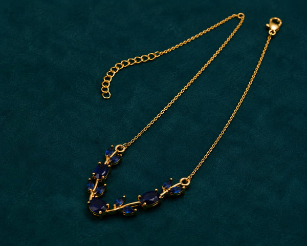 Tulip Necklace — Sapphire Blue Stone Gold Chain Necklace