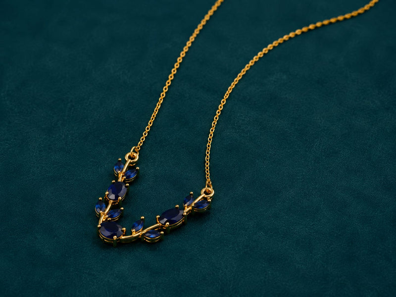 Tulip Necklace — Sapphire Blue Stone Gold Chain Necklace