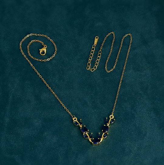 Tulip Necklace — Sapphire Blue Stone Gold Chain Necklace
