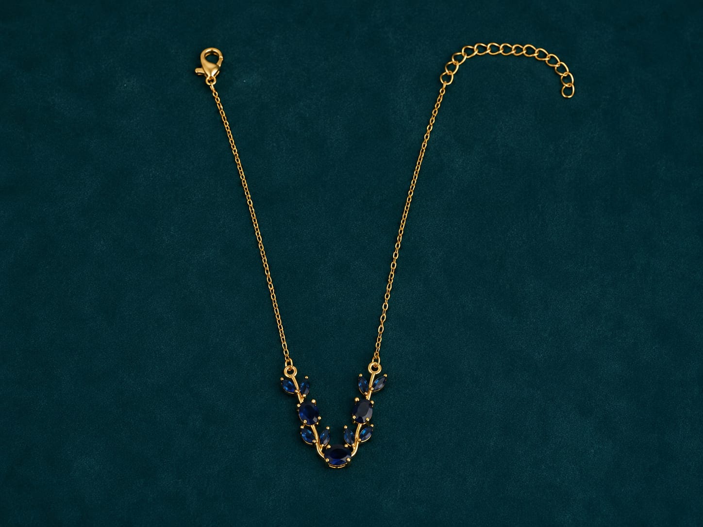 Tulip Necklace — Sapphire Blue Stone Gold Chain Necklace