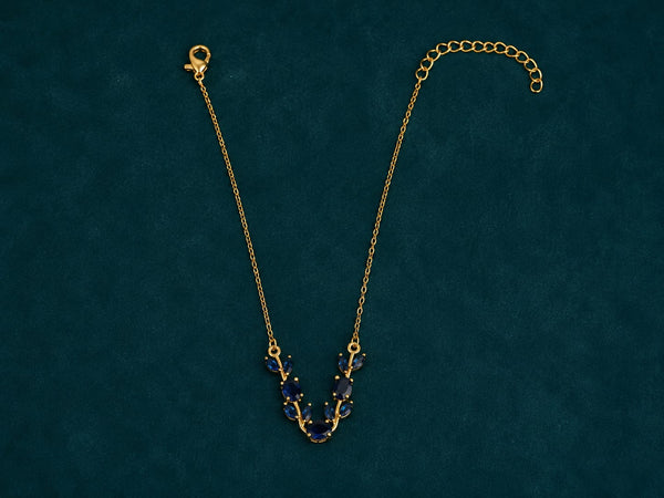 Tulip Necklace — Sapphire Blue Stone Gold Chain Necklace Hover