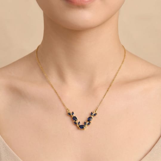 Tulip Necklace — Sapphire Blue Stone Gold Chain Necklace